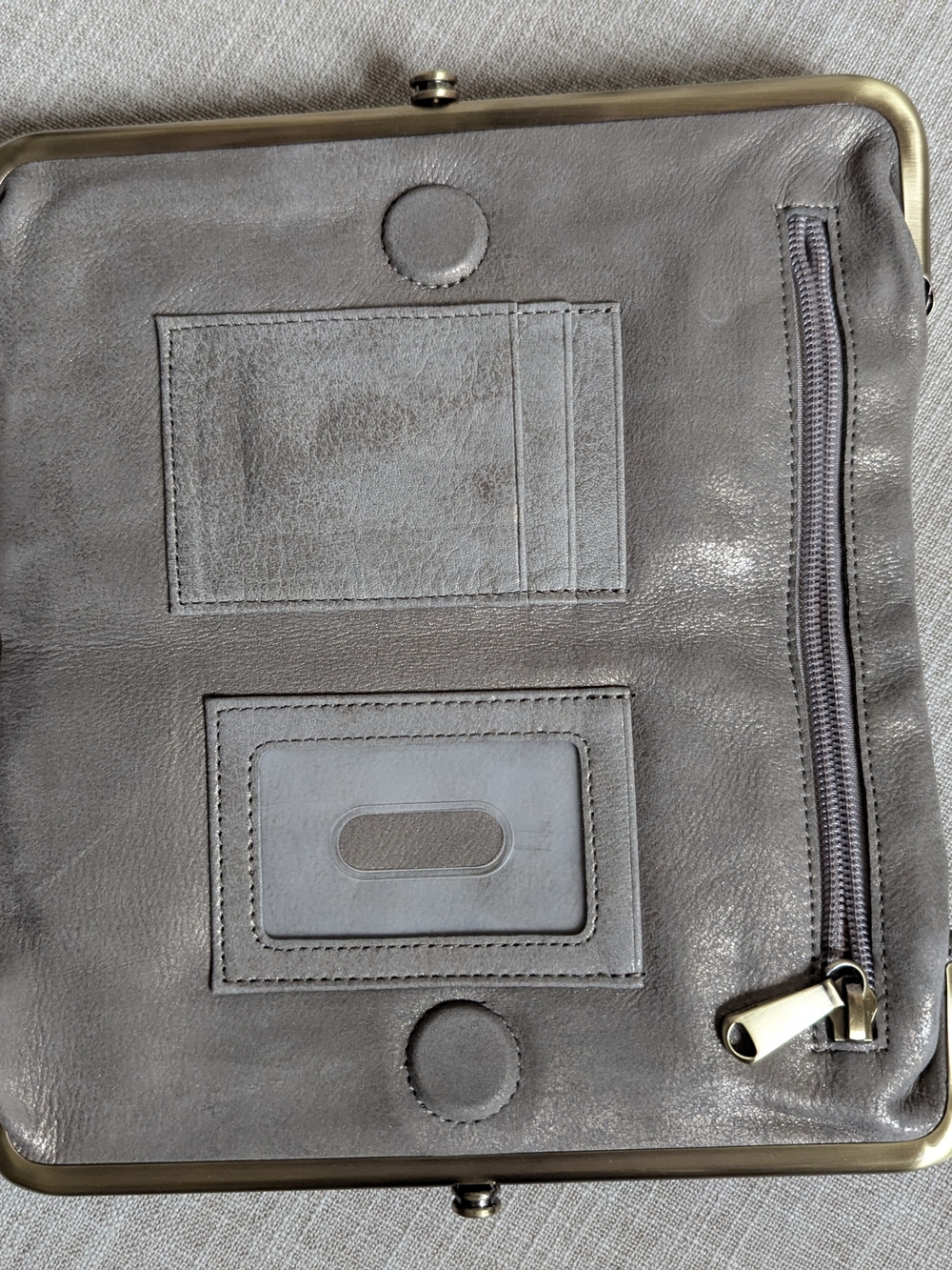 HOBO Lauren Gray Taupe Leather Kiss-Lock Clutch - Picture 4 of 6